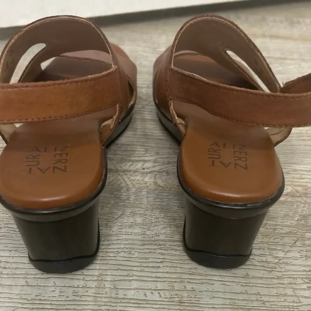 Naturalizer Valerie Brown Leather Wedge Slingback Sandals 8 Neutral Comfort